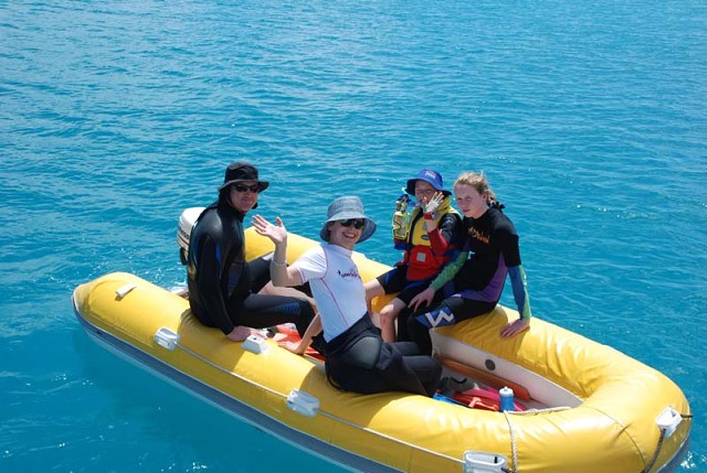 Campbell, Melissa, Abigail & Findlay In The Dinghy (1) Sept 08
